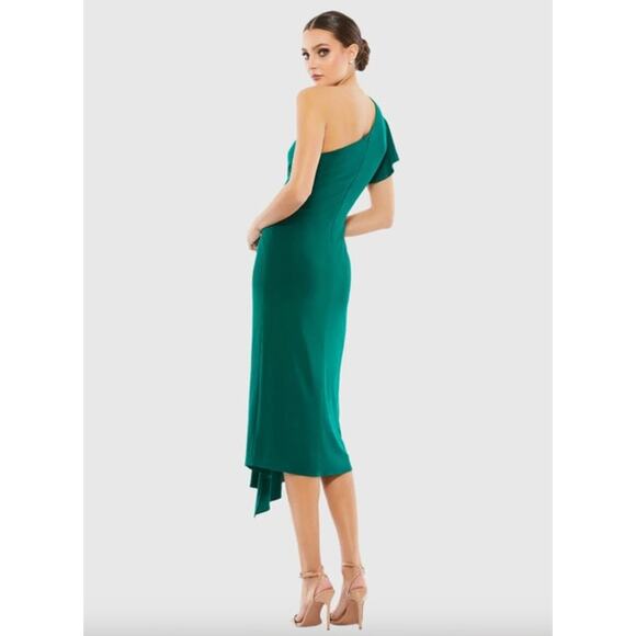 MAC DUGGAL Dress Size 8 Evening Gown NEW Green One Shoulder Midi Length Jersey - Picture 2 of 9